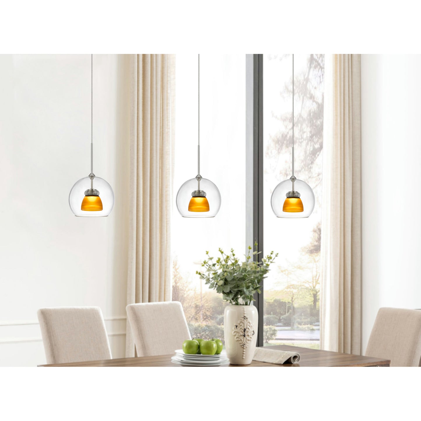 Frosted yellow Metal/glass 335 integrated led pendant - Pendant