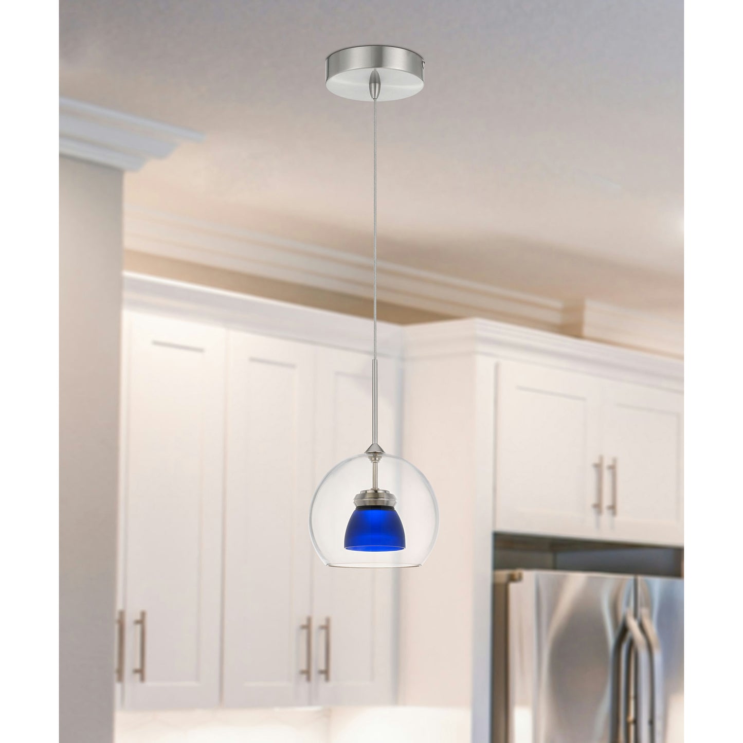 Frosted blue Metal/glass 335 integrated led pendant - Pendant