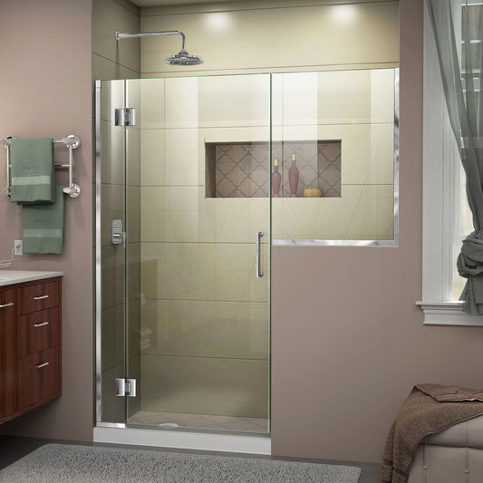 Unidoor-X 67-67 1/2 in. W x 72 in. H Frameless Hinged Shower Door in Chrome