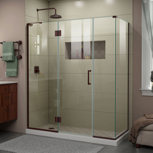 Unidoor-X 64 1/2  in. W x 30 3/8 in. D x 72 in. H Frameless Hinged Shower Enclosure in Oil Rubbed Bronze