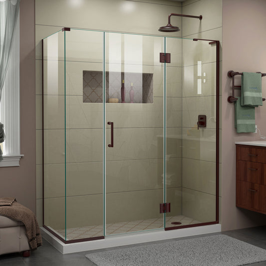 Unidoor-X 64  in. W x 34 3/8 in. D x 72 in. H Frameless Hinged Shower Enclosure in Oil Rubbed Bronze