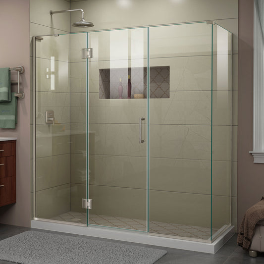 Unidoor-X 70 1/2  in. W x 34 3/8 in. D x 72 in. H Frameless Hinged Shower Enclosure in Brushed Nickel