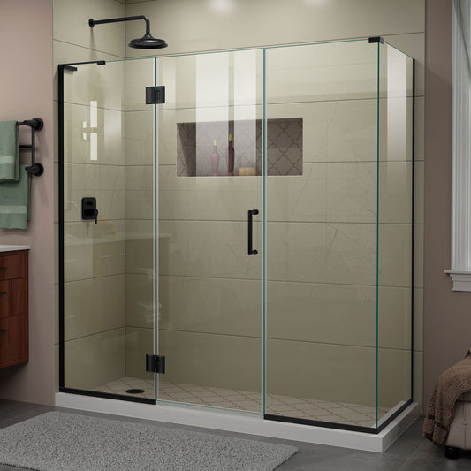 Unidoor-X 70  in. W x 34 3/8 in. D x 72 in. H Frameless Hinged Shower Enclosure in Satin Black