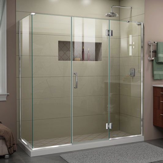 Unidoor-X 70  in. W x 34 3/8 in. D x 72 in. H Frameless Hinged Shower Enclosure in Chrome