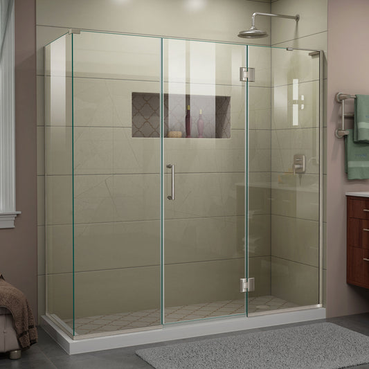 Unidoor-X 70 1/2  in. W x 30 3/8 in. D x 72 in. H Frameless Hinged Shower Enclosure in Brushed Nickel
