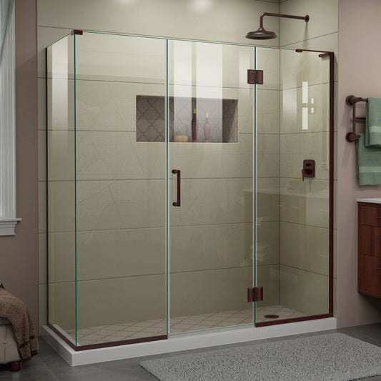 Unidoor-X 70  in. W x 34 3/8 in. D x 72 in. H Frameless Hinged Shower Enclosure in Oil Rubbed Bronze