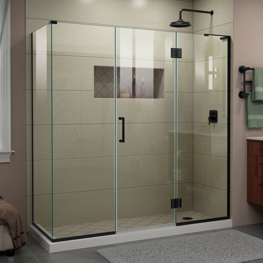 Unidoor-X 70 1/2  in. W x 30 3/8 in. D x 72 in. H Frameless Hinged Shower Enclosure in Satin Black