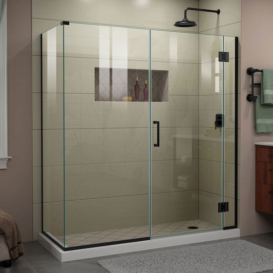 Unidoor-X 63 1/2  in. W x 30 3/8 in. D x 72 in. H Frameless Hinged Shower Enclosure in Satin Black