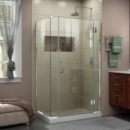 Unidoor-X 39 1/2  in. W x 30 3/8 in. D x 72 in. H Frameless Hinged Shower Enclosure in Chrome