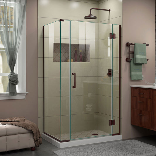 Unidoor-X 39 1/2  in. W x 34 3/8 in. D x 72 in. H Frameless Hinged Shower Enclosure in Oil Rubbed Bronze