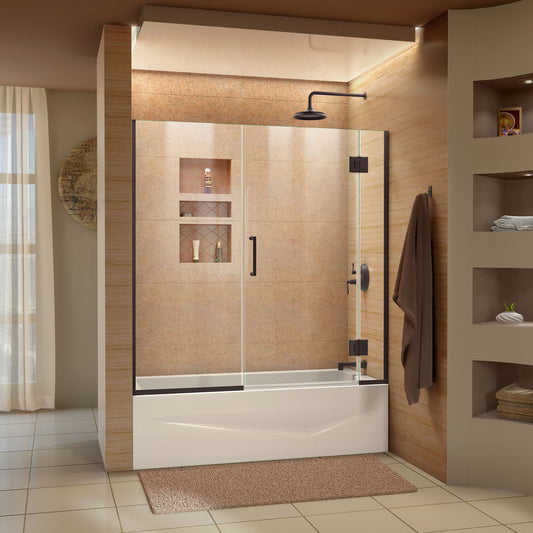 Unidoor-X 58-58 1/2 in. W x 58 in. H Frameless Hinged Tub Door in Oil Rubbed Bronze