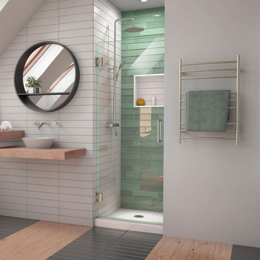 Unidoor-LS 26 in. W x 72 in. H Frameless Hinged Shower Door in Brushed Nickel