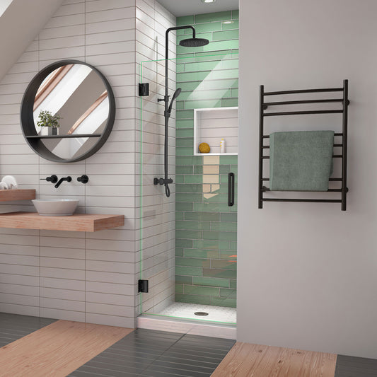 Unidoor-LS 25 in. W x 72 in. H Frameless Hinged Shower Door in Satin Black