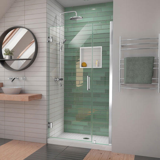 Unidoor-LS 39-40 in. W x 72 in. H Frameless Hinged Shower Door in Chrome