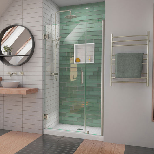 Unidoor-LS 39-40 in. W x 72 in. H Frameless Hinged Shower Door in Brushed Nickel