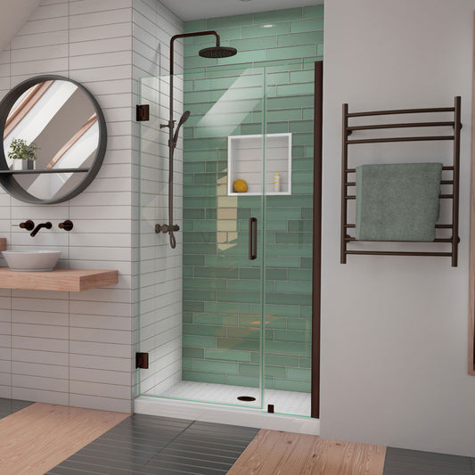 Unidoor-LS 39-40 in. W x 72 in. H Frameless Hinged Shower Door in Oil Rubbed Bronze