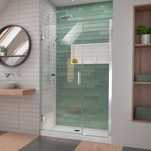 Unidoor-LS 43-44 in. W x 72 in. H Frameless Hinged Shower Door in Chrome