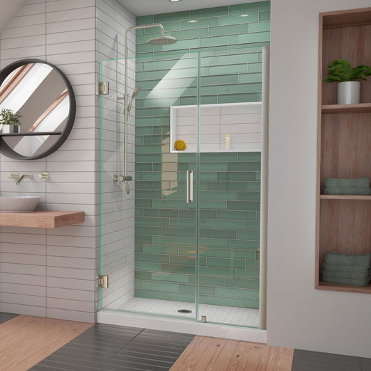 Unidoor-LS 48-49 in. W x 72 in. H Frameless Hinged Shower Door in Brushed Nickel