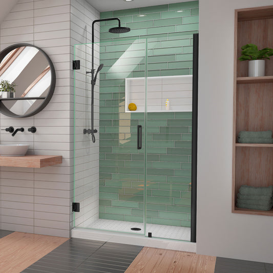 Unidoor-LS 45-46 in. W x 72 in. H Frameless Hinged Shower Door in Satin Black
