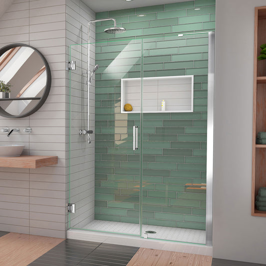 Unidoor-LS 48-49 in. W x 72 in. H Frameless Hinged Shower Door with L-Bar in Chrome