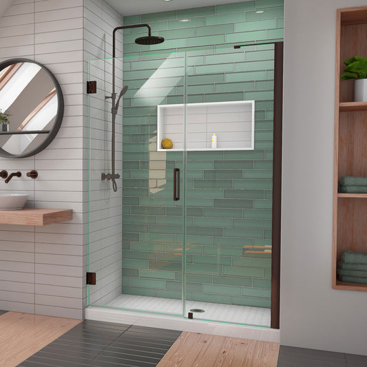 Unidoor-LS 54-55 in. W x 72 in. H Frameless Hinged Shower Door in Oil Rubbed Bronze