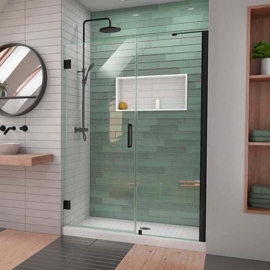 Unidoor-LS 47-48 in. W x 72 in. H Frameless Hinged Shower Door in Satin Black
