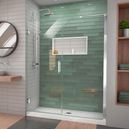 Unidoor-LS 53-54 in. W x 72 in. H Frameless Hinged Shower Door in Chrome