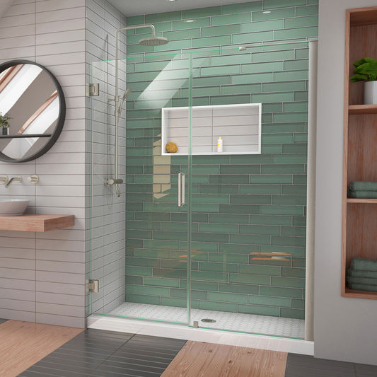 Unidoor-LS 60-61 in. W x 72 in. H Frameless Hinged Shower Door with L-Bar in Brushed Nickel