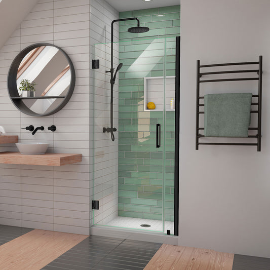 Unidoor-LS 35-36 in. W x 72 in. H Frameless Hinged Shower Door in Satin Black
