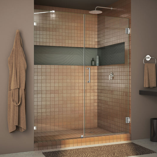 Unidoor Lux 56 in. W x 72 in. H Fully Frameless Hinged Shower Door with Support Arm in Chrome