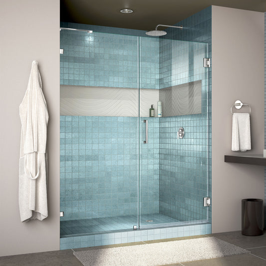 Unidoor Lux 58 in. W x 72 in. H Fully Frameless Hinged Shower Door with L-Bar in Chrome