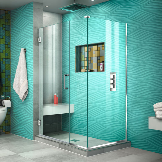 Unidoor Plus 41 in. W x 30 3/8 in. D x 72 in. H Frameless Hinged Shower Enclosure in Chrome