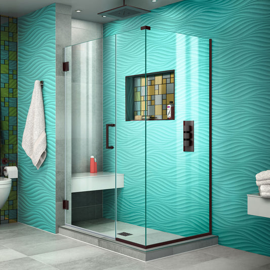 Unidoor Plus 44 1/2 in. W x 34 3/8 in. D x 72 in. H Frameless Hinged Shower Enclosure in Oil Rubbed Bronze