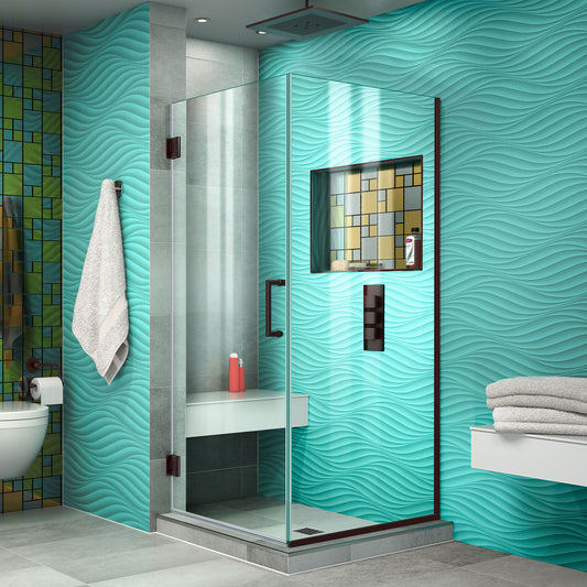 Unidoor Plus 30 3/8 in. W x 30 in. D x 72 in. H Frameless Hinged Shower Enclosure in Oil Rubbed Bronze