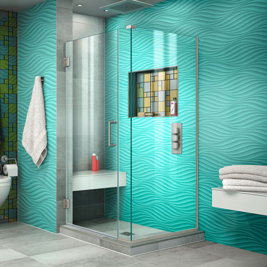 Unidoor Plus 29 in. W x 34 3/8 in. D x 72 in. H Frameless Hinged Shower Enclosure in Brushed Nickel