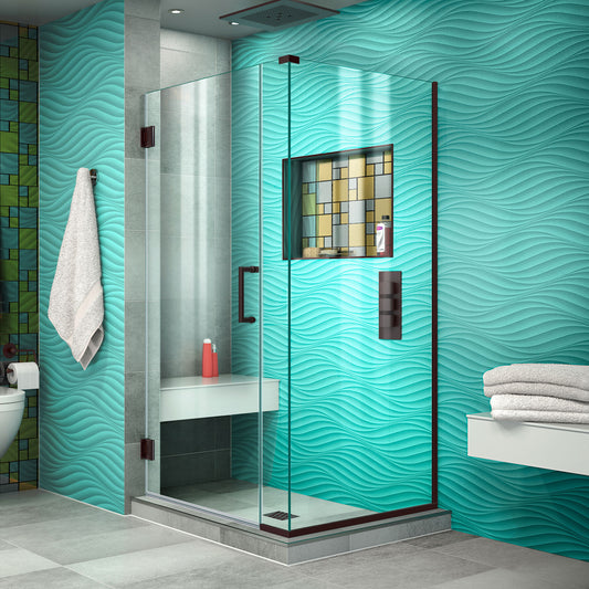 Unidoor Plus 29 1/2 in. W x 30 3/8 in. D x 72 in. H Frameless Hinged Shower Enclosure in Oil Rubbed Bronze