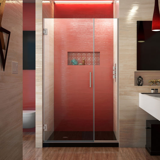 Unidoor Plus 37-37 1/2 in. W x 72 in. H Frameless Hinged Shower Door in Brushed Nickel