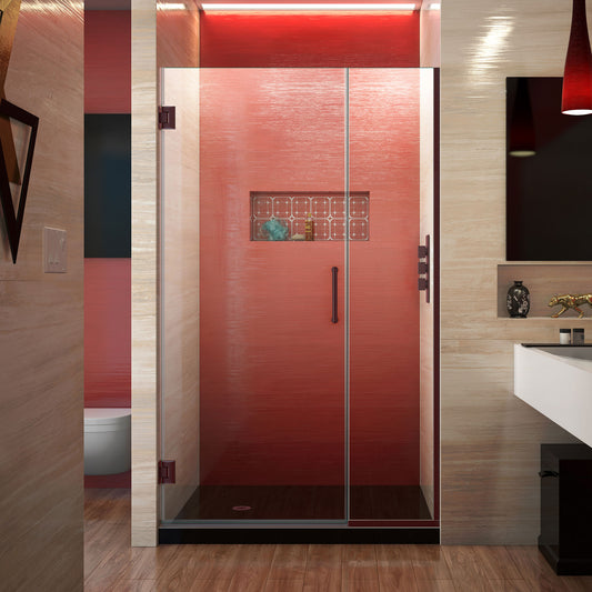 Unidoor Plus 37 1/2 - 38 in. W x 72 in. H Frameless Hinged Shower Door in Oil Rubbed Bronze