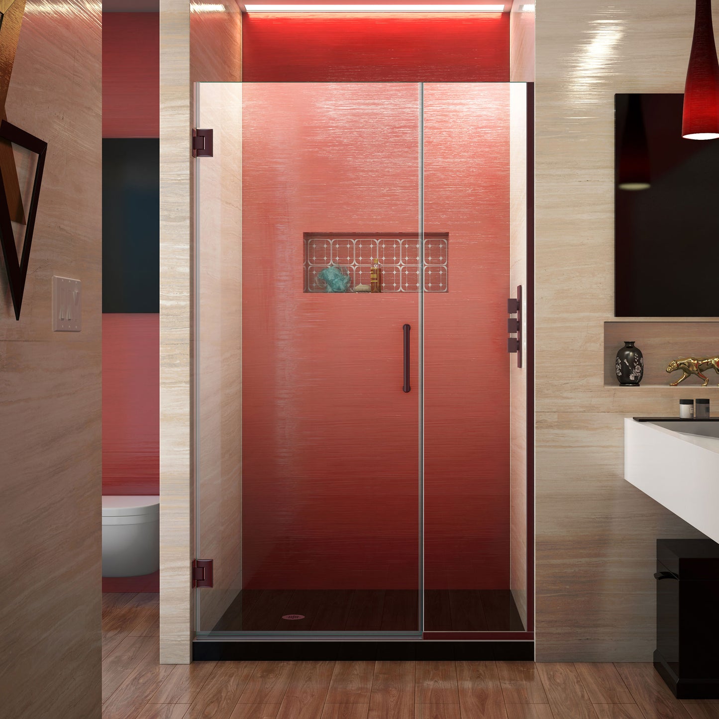 Unidoor Plus 37-37 1/2 in. W x 72 in. H Frameless Hinged Shower Door in Oil Rubbed Bronze