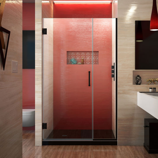 Unidoor Plus 37-37 1/2 in. W x 72 in. H Frameless Hinged Shower Door in Satin Black