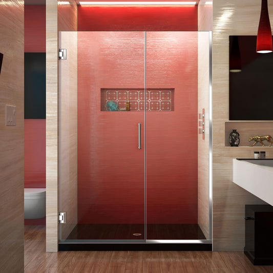 Unidoor Plus 47 1/2 - 48 in. W x 72 in. H Frameless Hinged Shower Door in Chrome