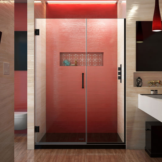 Unidoor Plus 49-49 1/2 in. W x 72 in. H Frameless Hinged Shower Door in Satin Black