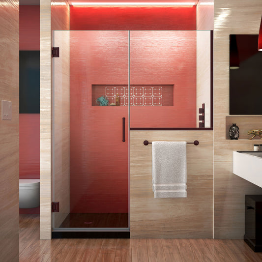 Unidoor Plus 63-63 1/2 in. W x 72 in. H Frameless Hinged Shower Door with 34 in. Half Panel in Oil Rubbed Bronze