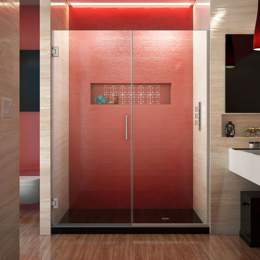 Unidoor Plus 60-60 1/2 in. W x 72 in. H Frameless Hinged Shower Door in Brushed Nickel
