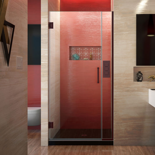 Unidoor Plus 29-29-1/2 in. W x 72 in. H Frameless Hinged Shower Door in Oil Rubbed Bronze