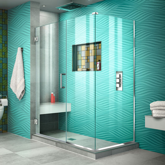 Unidoor Plus 51 1/2 in. W x 34 3/8 in. D x 72 in. H Frameless Hinged Shower Enclosure in Chrome