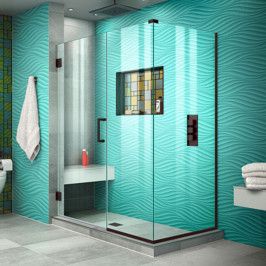 Unidoor Plus 51 1/2 in. W x 34 3/8 in. D x 72 in. H Frameless Hinged Shower Enclosure in Oil Rubbed Bronze