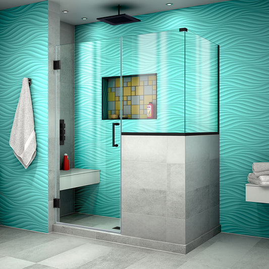 Unidoor Plus 48 in. W x 36 3/8 in. D x 72 in. H Frameless Hinged Shower Enclosure in Satin Black