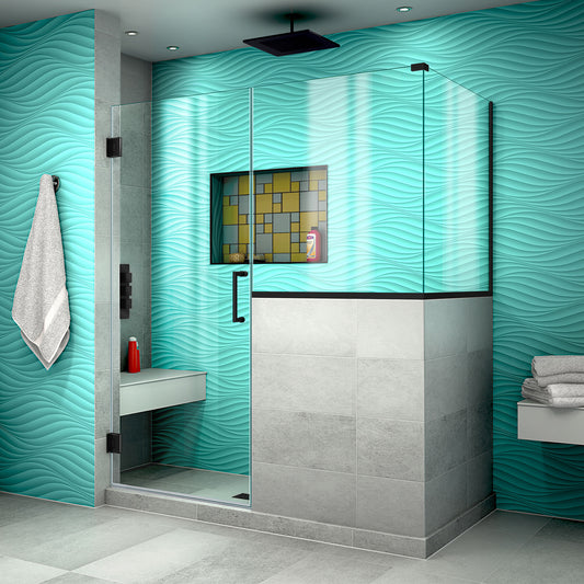 Unidoor Plus 53 in. W x 36.375 in. D x 72 in. H Frameless Hinged Shower Enclosure in Satin Black