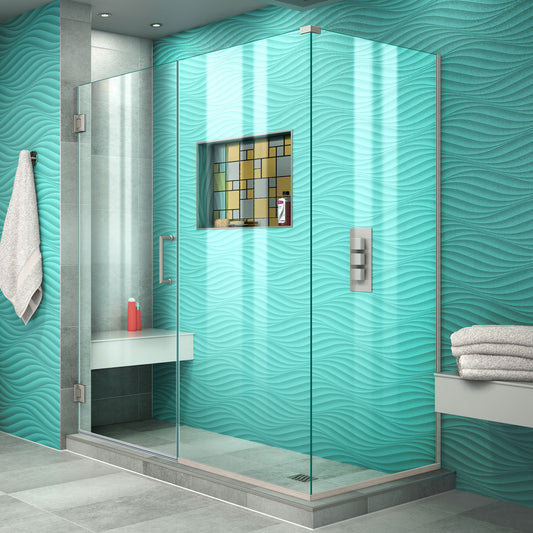 Unidoor Plus 60 1/2 in. W x 30 3/8 in. D x 72 in. H Frameless Hinged Shower Enclosure in Brushed Nickel